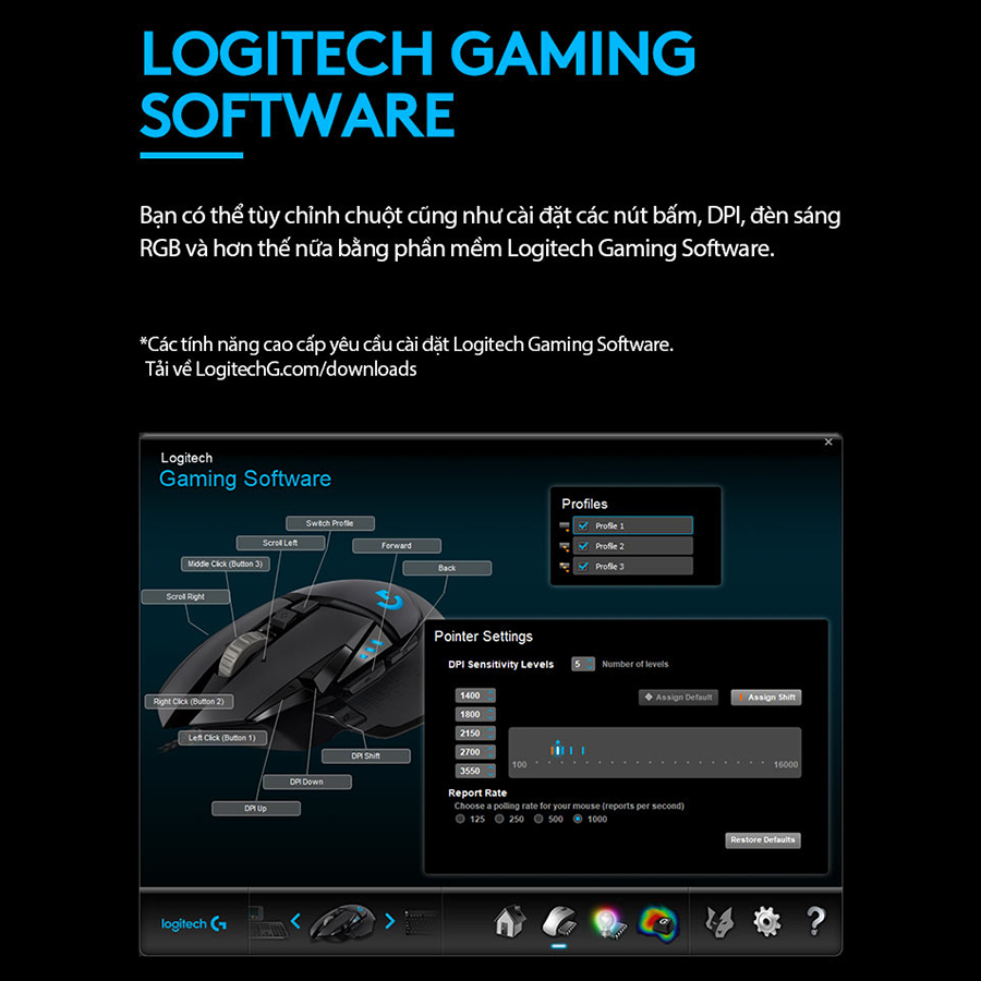 Chuột game hiệu suất cao Logitech G502 Hero RGB Lightsync - Hàng chính hãng