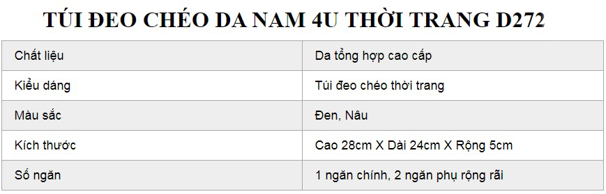 Túi Đeo Chéo Nam 4U Da Tổng Hợp Cao Cấp D272N 2