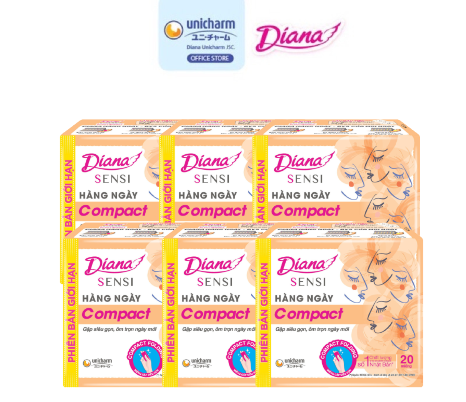 Combo 6 Băng Vệ Sinh Diana Hàng Ngày Compact Gói 20 Miếng