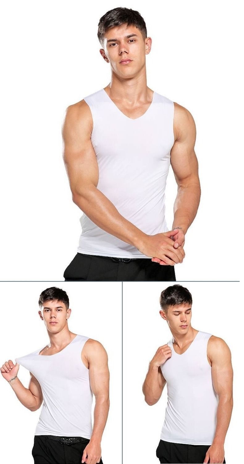 Áo lót nam áo ba lỗ body sát nách cổ chữ V vải lụa lạnh mát không đường may cao cấp