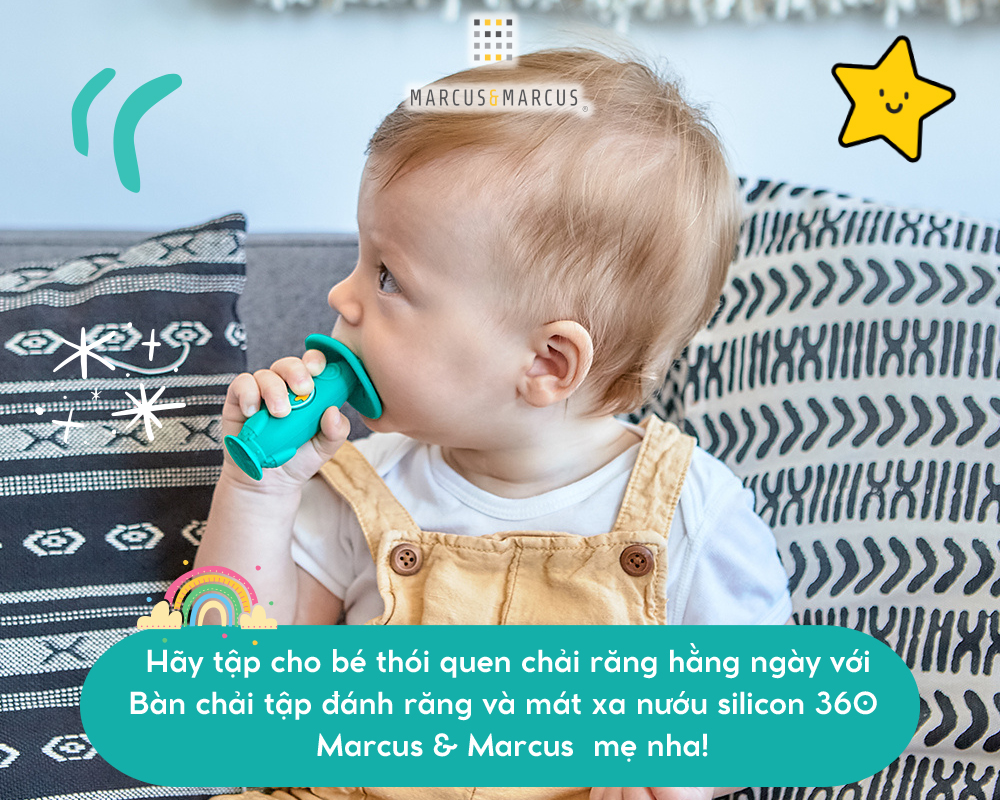 Bàn chải tập đánh răng và mát xa nướu silicon 360 cho bé Marcus & Marcus, từ 12 tháng