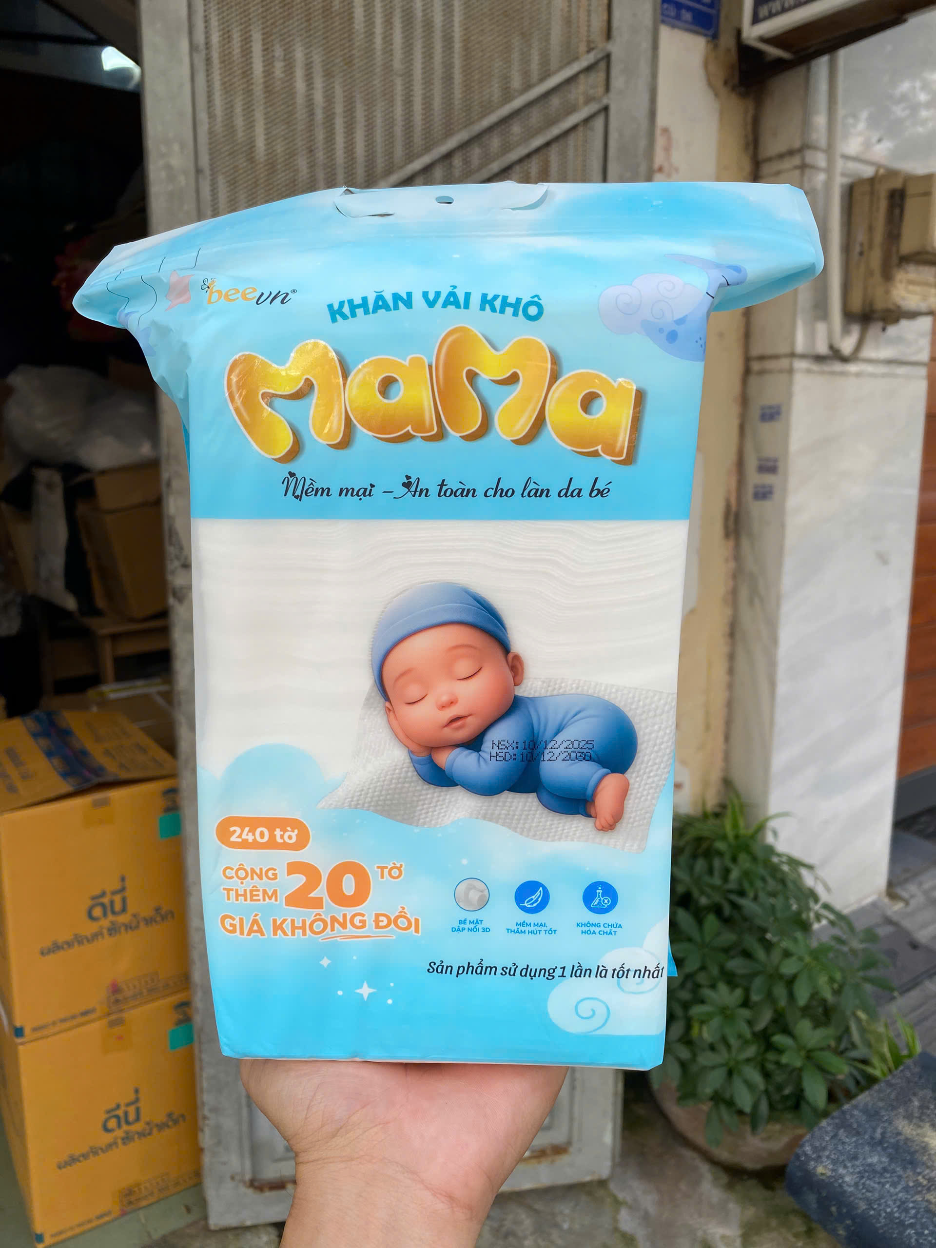 Combo 5 bịch khăn vải khô đa năng Mama (bịch 240 tờ)