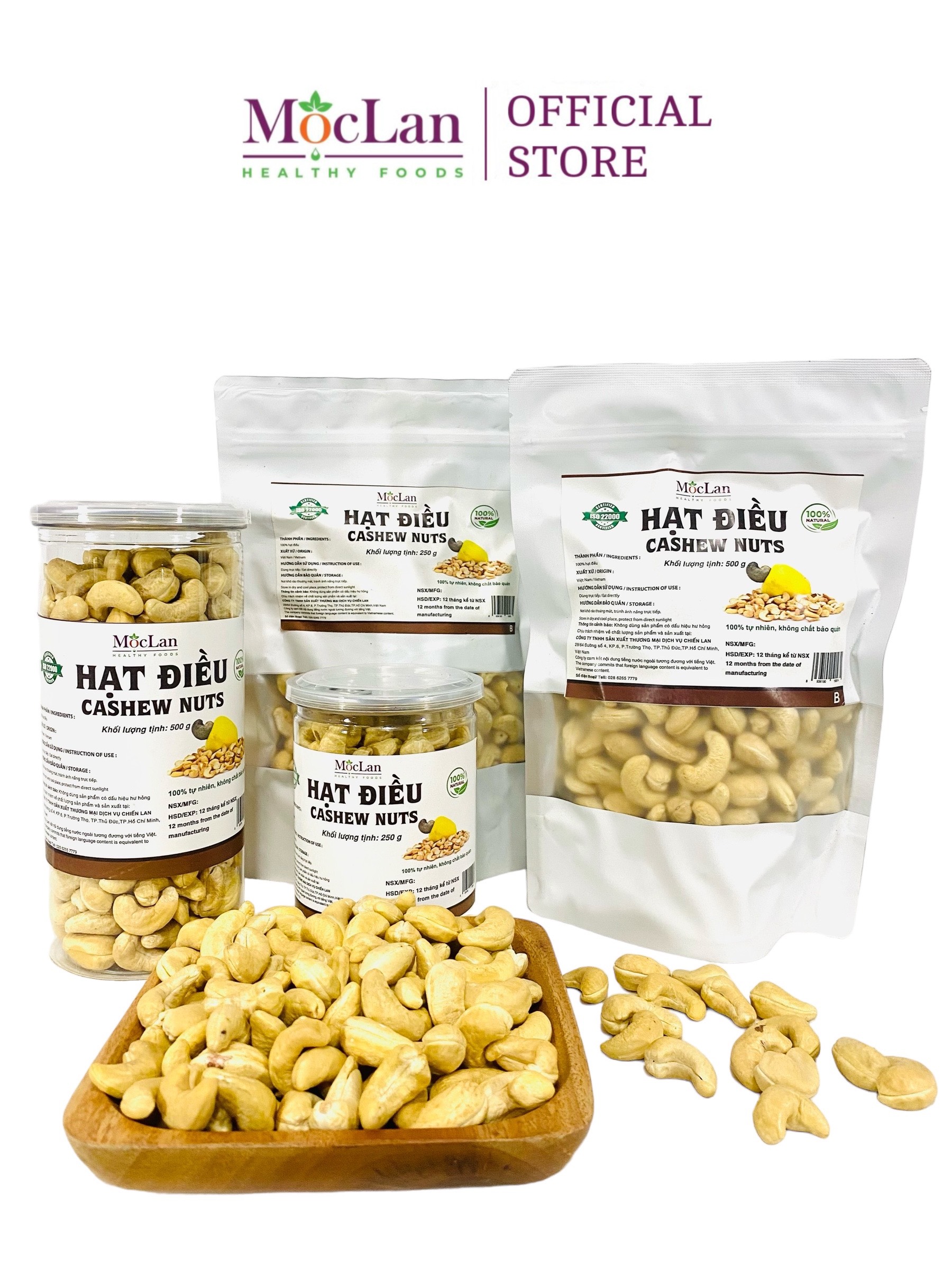 Hạt điều tách vỏ đã sấy giòn, nguyên hạt Bình Phước thơm ngon loại 1 MộcLan HEALTHY FOODS - 250G, 500G