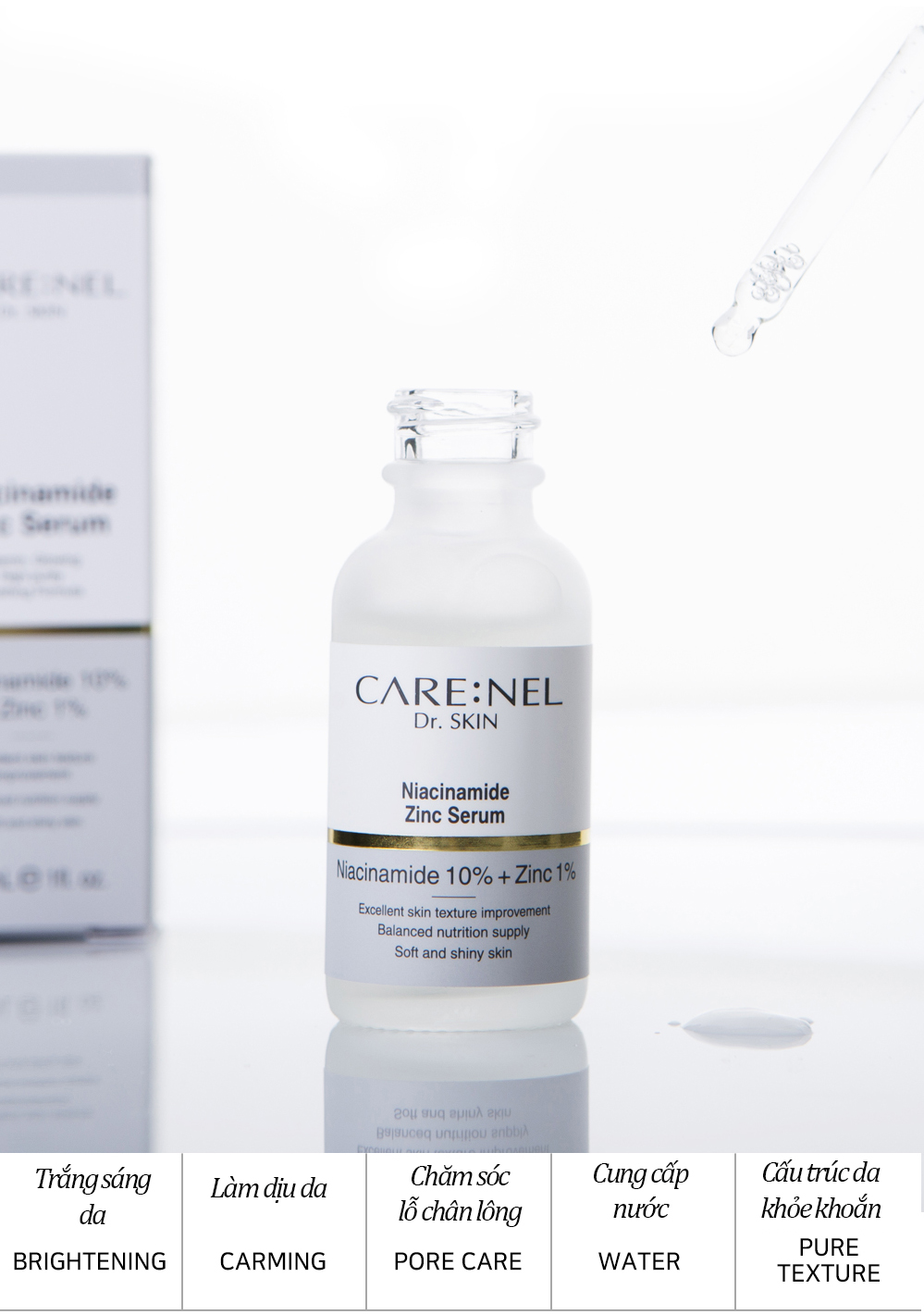 Serum cải thiện nám tàn nhang - ngừa lão hóa da - giảm mụn thâm - trắng sáng da Care nel Niacinamide 10% Zinc 1% Serum 2