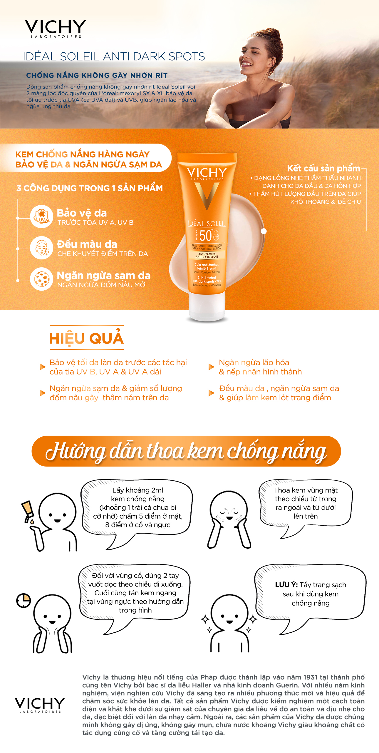 Bộ Đôi Kem Chống Nắng Ngăn Sạm Da, Giảm Thâm Nám Vichy Ideal Soleil Anti Dark Spot (50ml) + Sữa Rửa Mặt Tẩy Trang Purete Thermale 3in1 (5ml) - 100940175