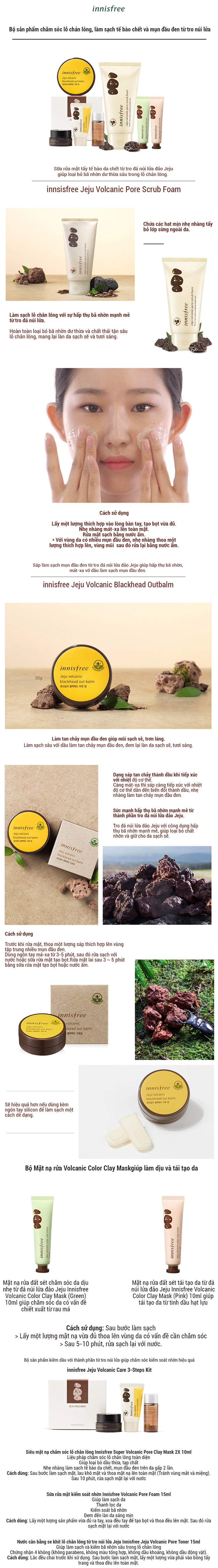 Bộ Sản Phẩm Làm Sạch Tế Bào Chết Tro Núi Lửa Innisfree Volcanic Pore Scrub Foam (150ml) + Sáp Trị Mụn Đầu Đen Từ Đá Núi Lửa Jeju Innisfree Jeju Volcanic Blackhead Out Balm 30G + Bộ Mặt Nạ Rửa Volcanic Color Clay Mask (10ml x 2) + Bộ Sản Phẩm Chăm Sóc Lỗ C