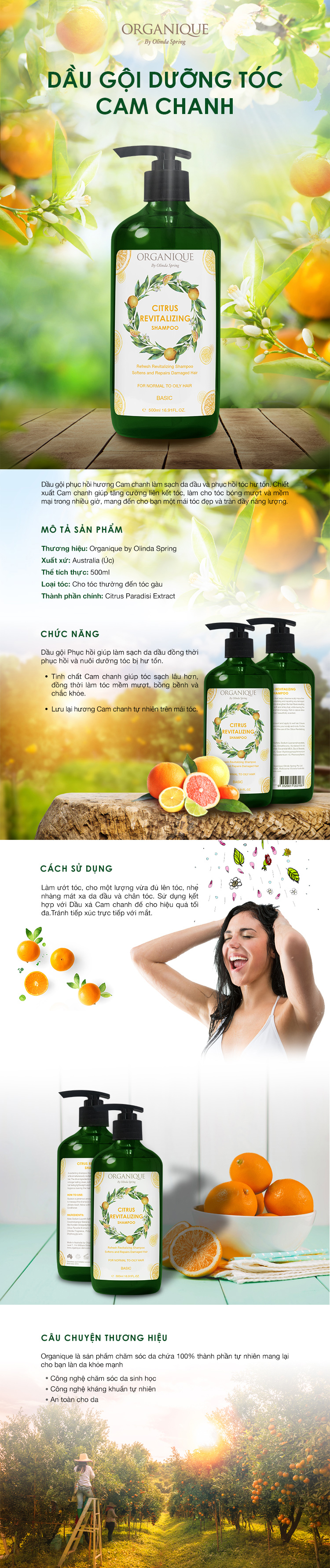 Dầu Gội Organique Phục Hồi Hương Cam Chanh Citrus Revitalizing Shampoo (500ml)