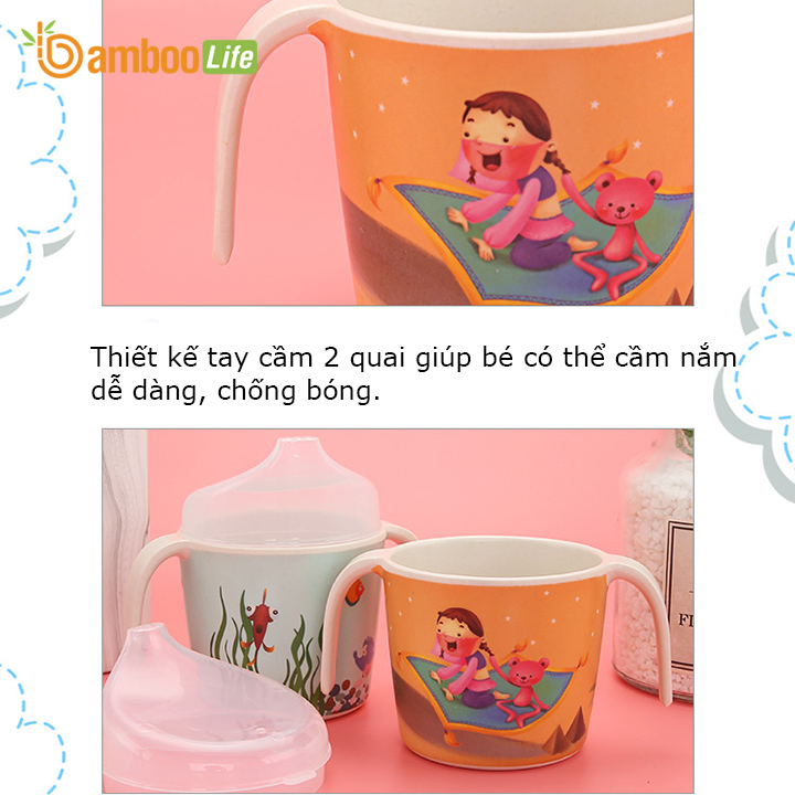 Bình tập uống nước cho bé từ sợi tre thiên nhiên Bamboo Life BL092 hàng chính hãng Cốc tập uống nước cho bé, chống sặc có 2 tay cầm 12