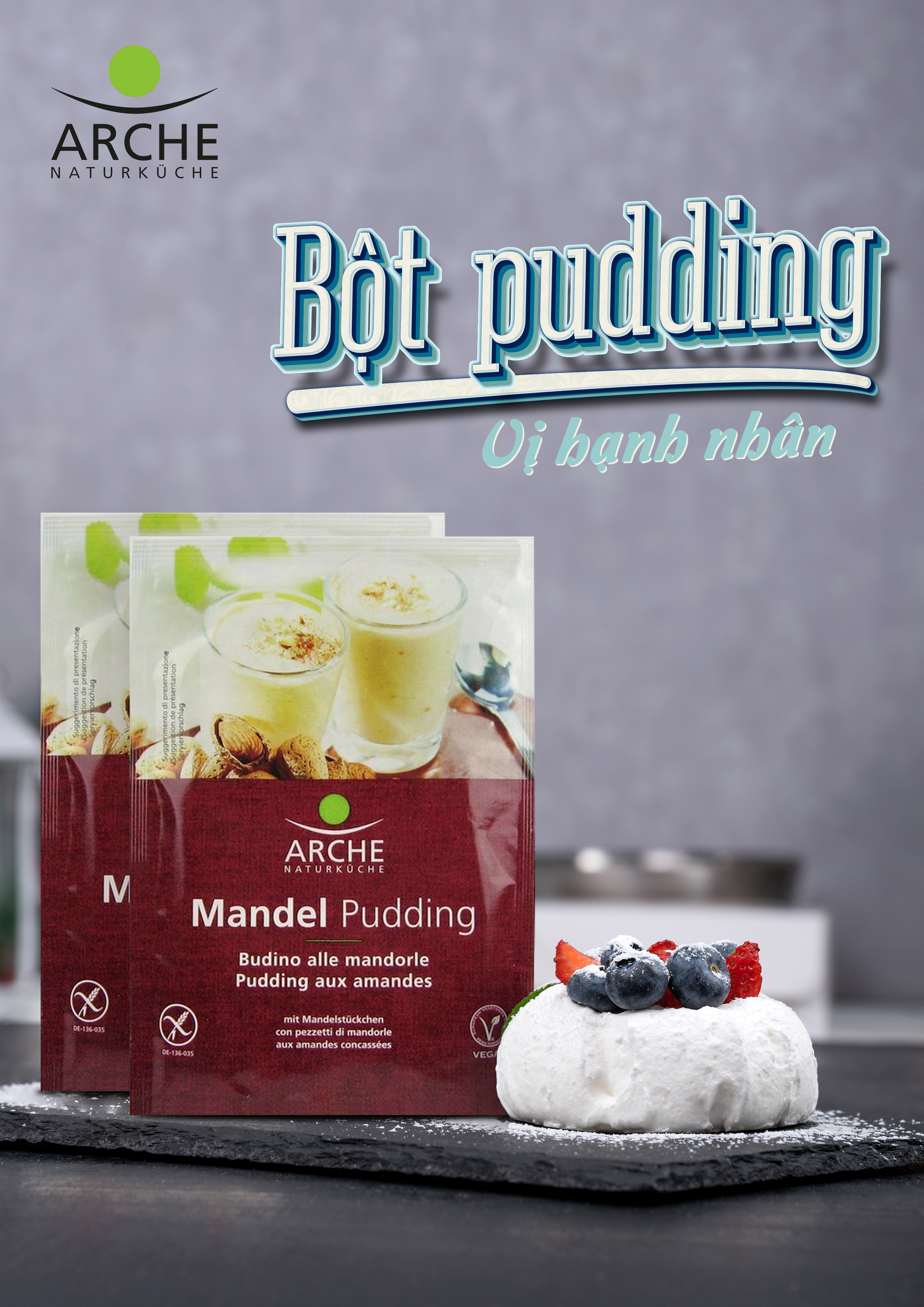 bột pudding hữu cơ cao cấp vị socola vị vani vị hạnh nhân 50g arche 3