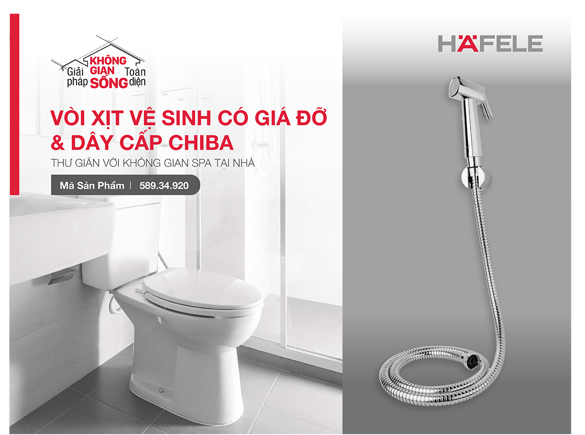 Vòi xịt vệ sinh có giá đỡ và dây cấp Chiba Hafele 589.34.920 (Hàng chính hãng)