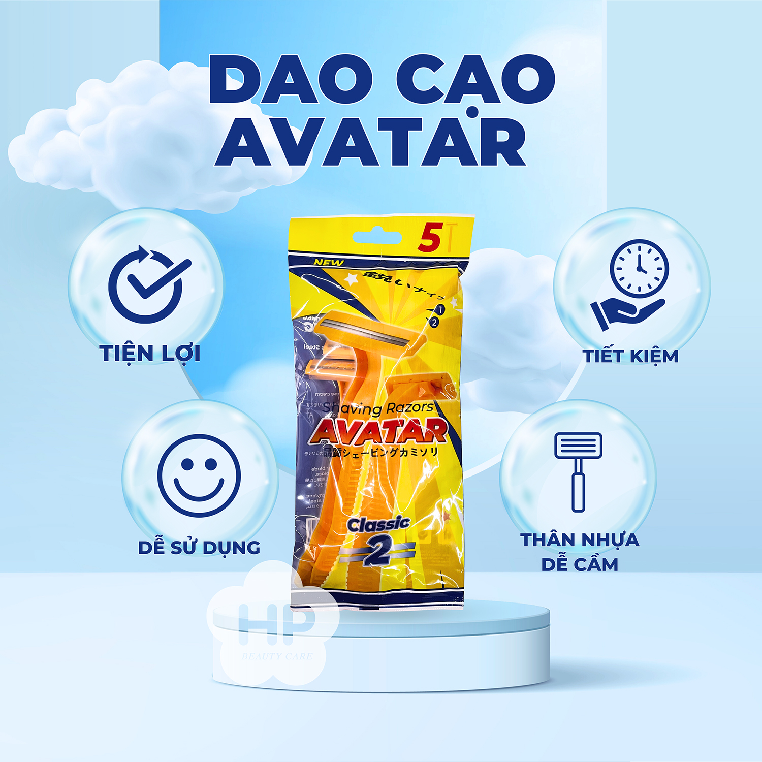 Dao Cạo Râu Avatar 2 Lưỡi Tay Cầm Bằng Nhựa, Lưỡi Thép Không Gỉ (5 Cây/ Bịch)