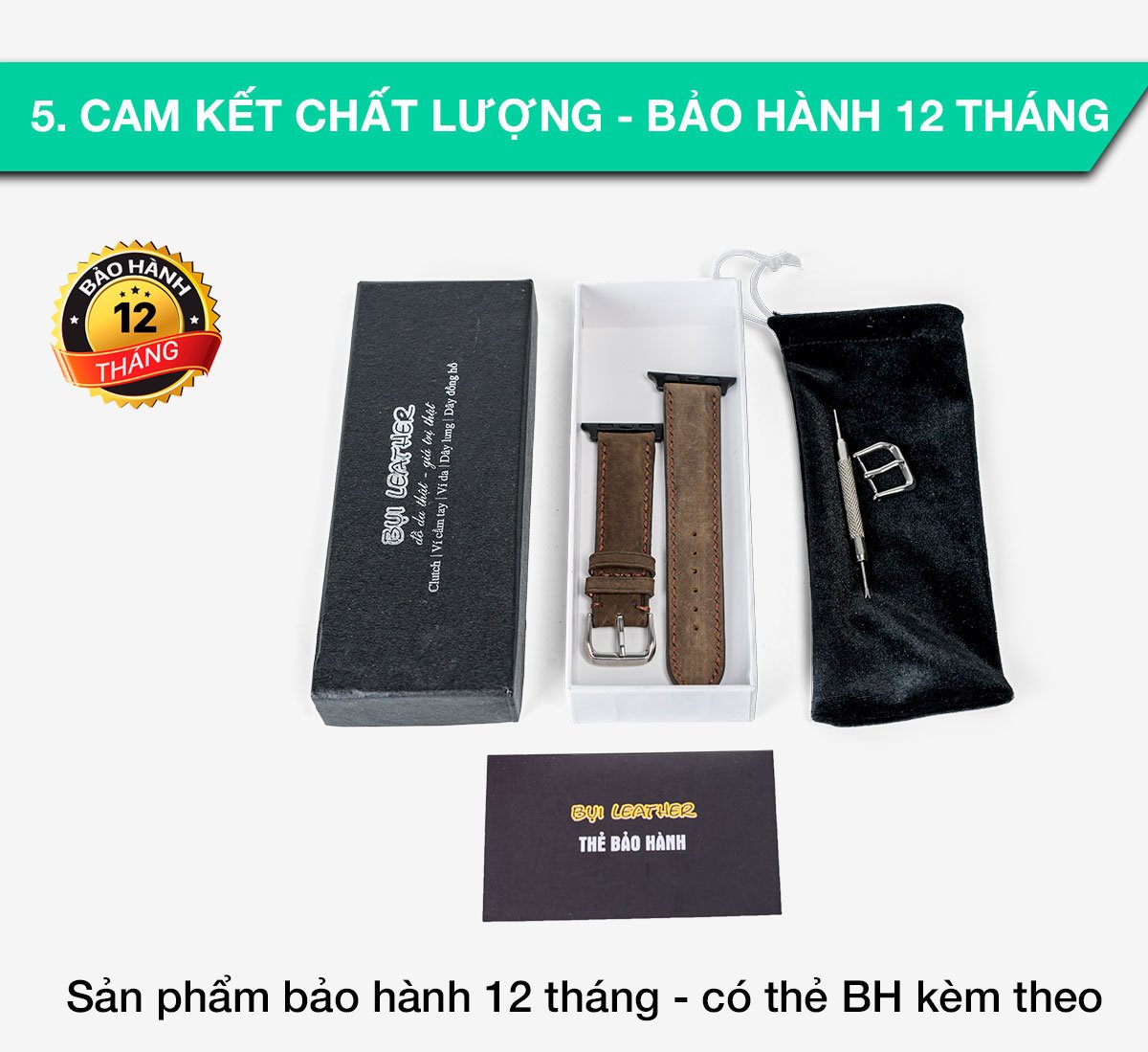 Dây đồng hồ dành cho AW da bò Vintage D116 - Hàng khâu tay thủ công cao cấp