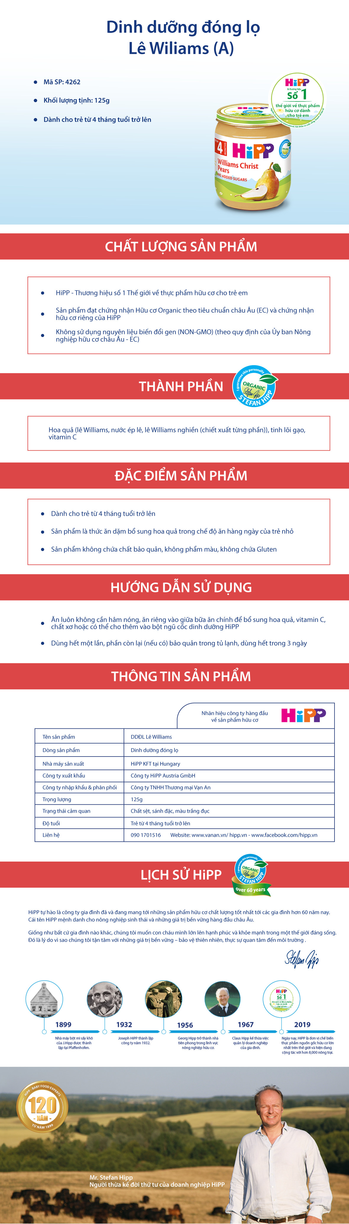 Dinh Dưỡng Đóng Lọ Lê Williams HiPP 125g - 4262