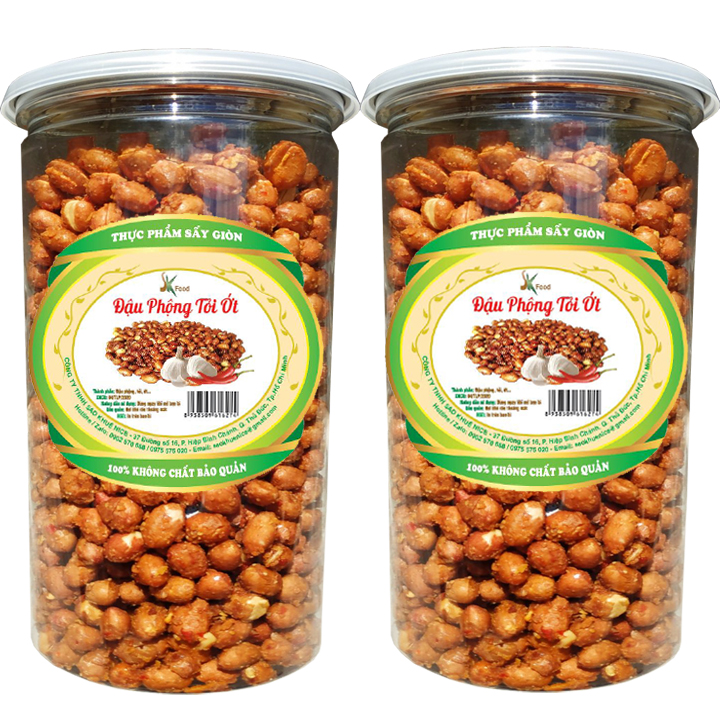 Đậu Phộng Sấy Giòn Tỏi Ớt Thương Hiệu SK FOOD -  Combo 1Kg 2 Hũ  Nắp Nhôm