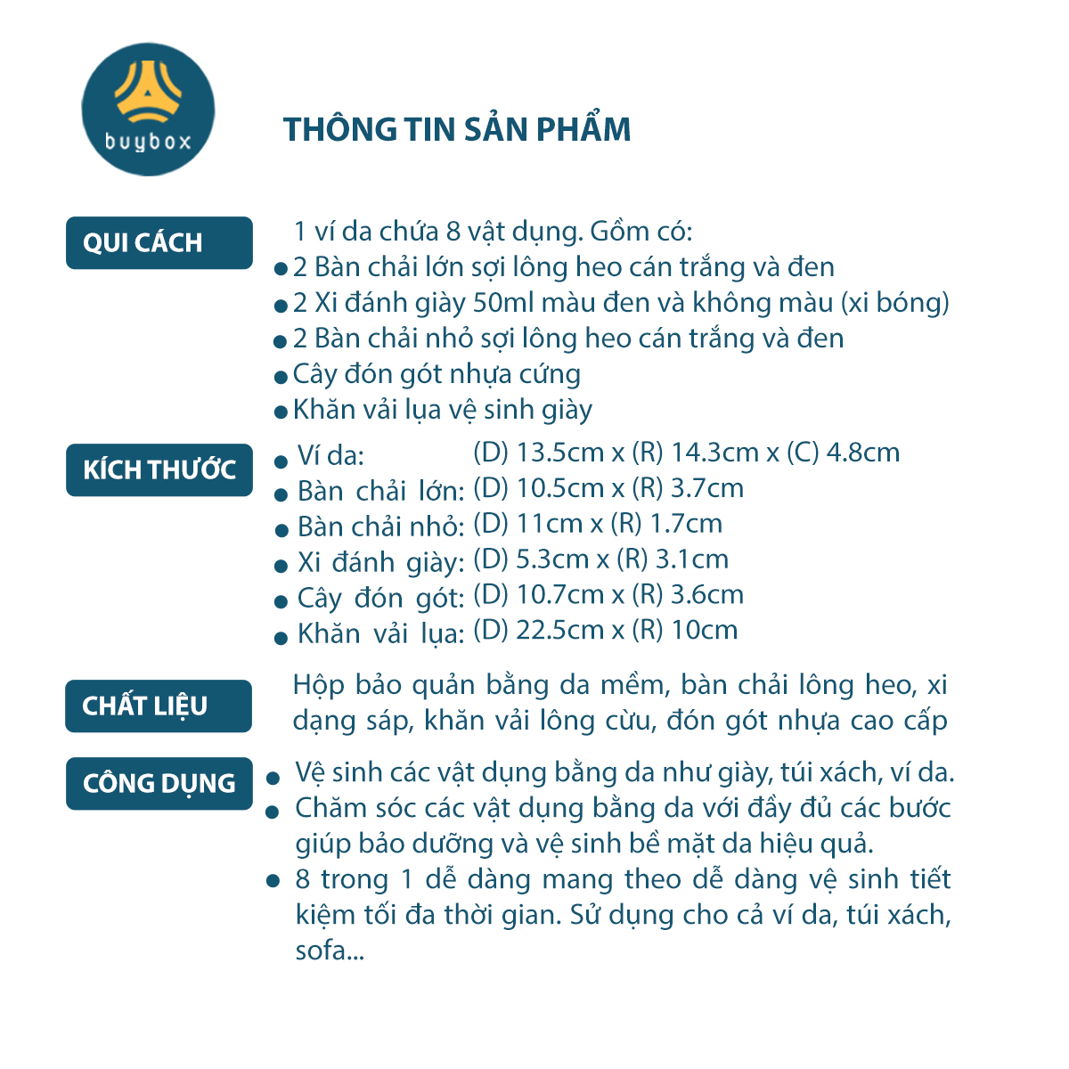 Bộ dụng cụ vệ sinh giày 8 món, thiết kế sang trọng thanh lịch, nhỏ gọn dễ mang theo - Buybox - BBPK294