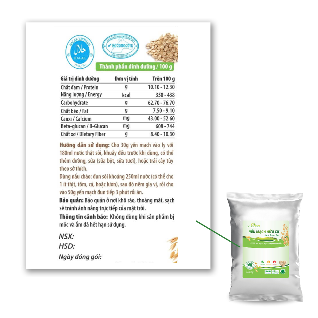Yến Mạch Hữu Cơ Xuân An [ko đường] Túi 3Kg (Giảm 30%)