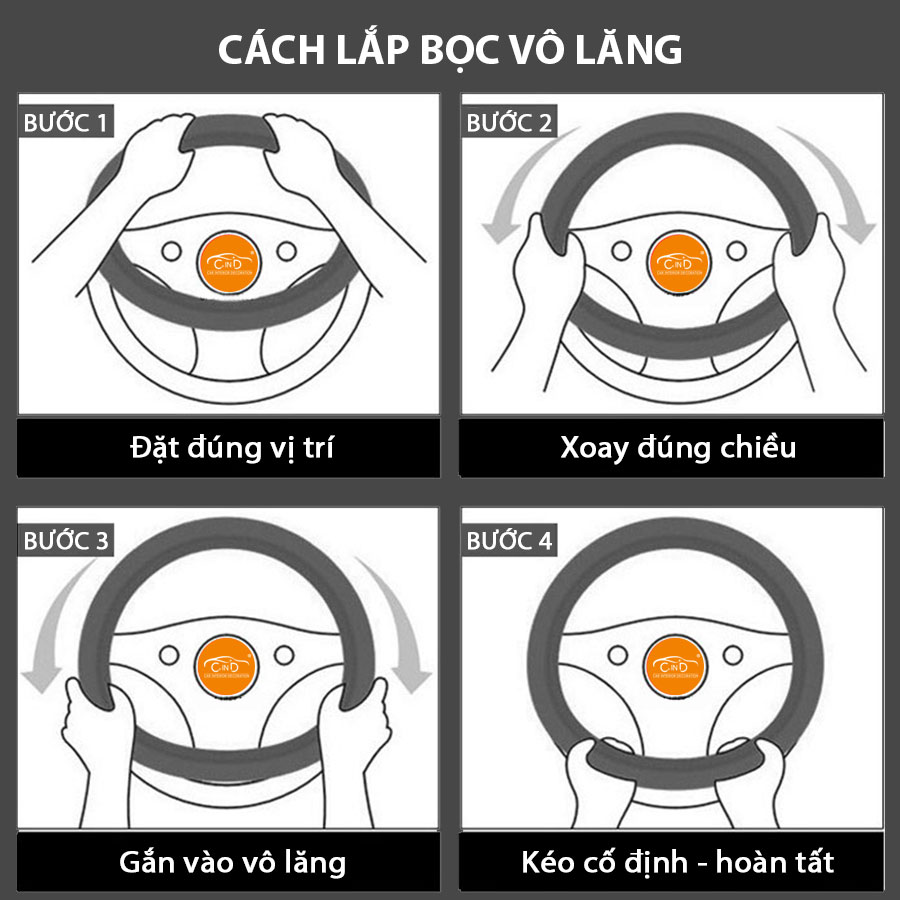 Bọc vô lăng cao cấp CIND S049 size M màu đen đỏ 7