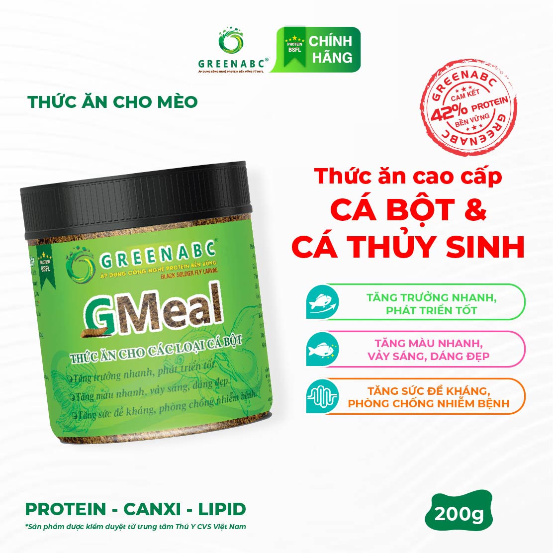 Thức ăn Cá Bột, Cá Thủy Sinh GREENABC - Protein 40 giúp tăng size, tăng màu - Hộp 200g