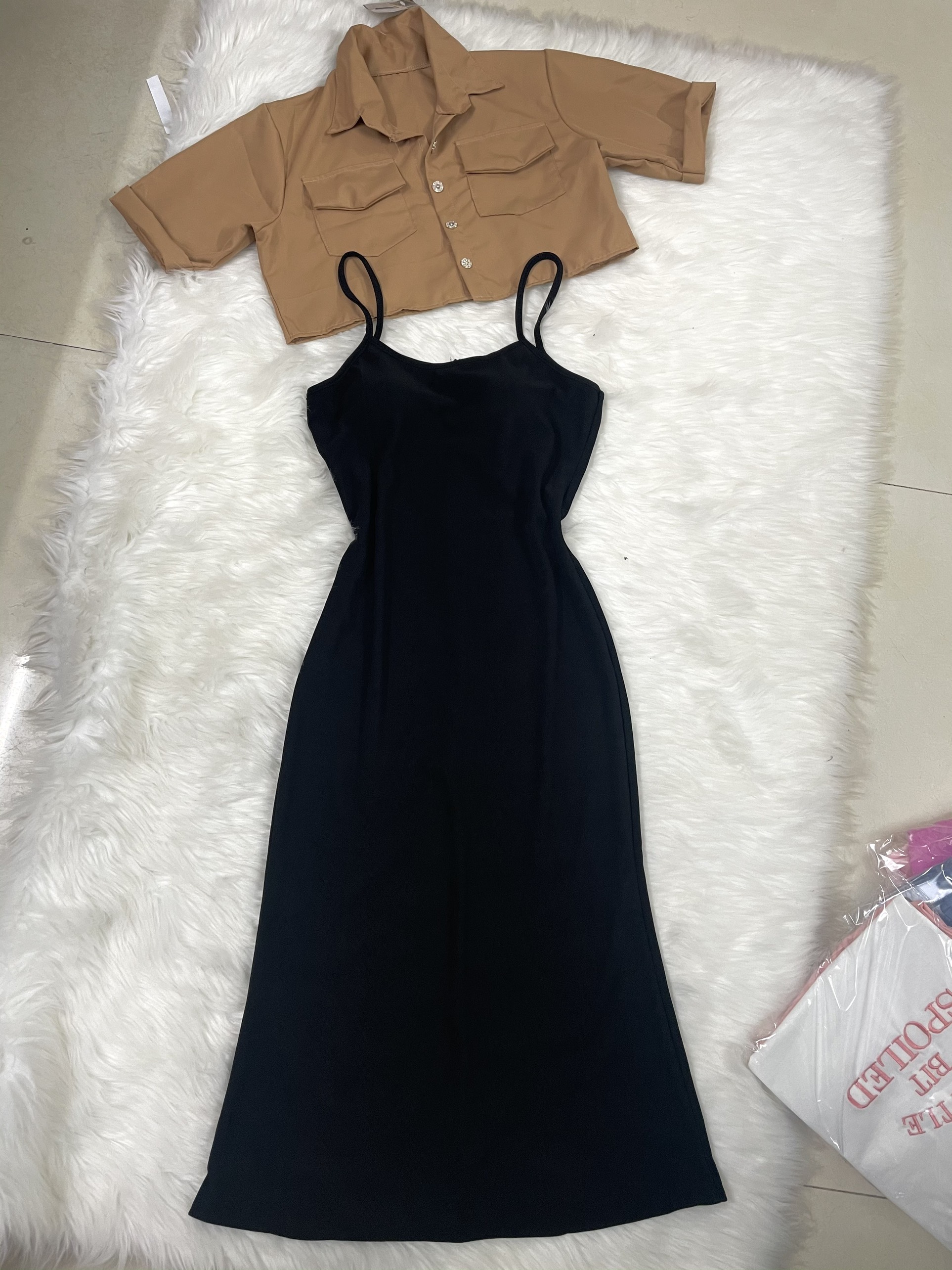 Đầm body thun gân kèm áo khoác kaki Ánh Dương Clothing M204, set váy body nữ và áo khoác