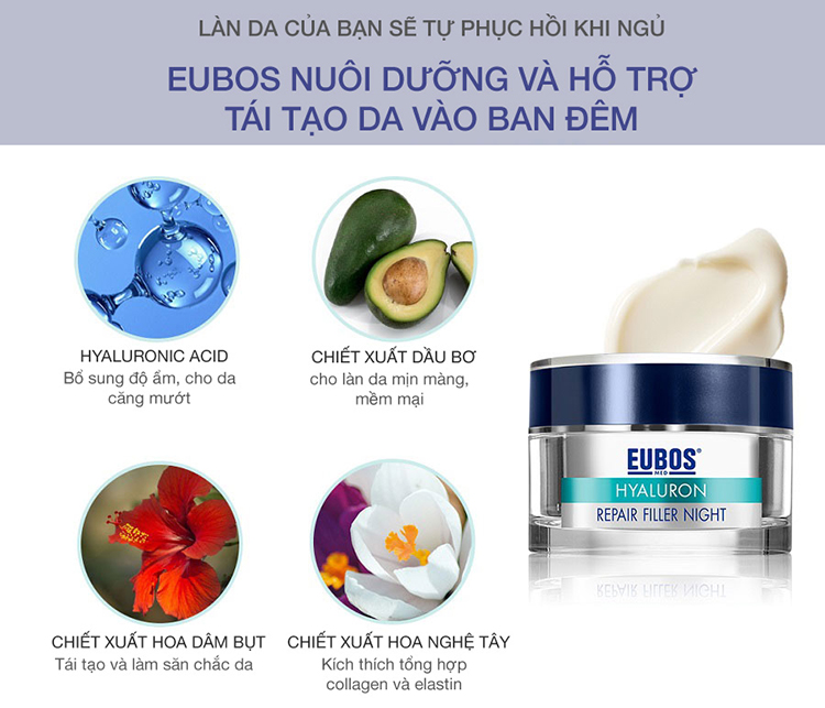 Kem dưỡng chống lão hóa ban đêm EUBOS anti-age Hyaluron repair filler night 50ml