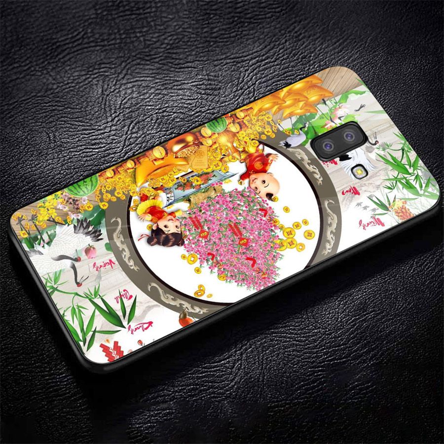 Ốp điện thoại kính cường lực cho máy Samsung Galaxy A6 2018 - Tranh Mai Đào MS MDAO027