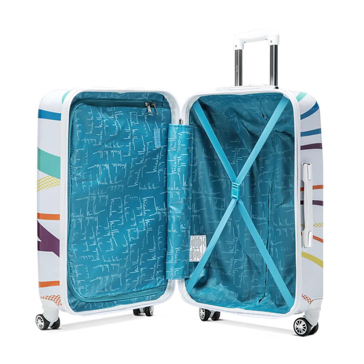 American Nicole Miller Trolley Box Colorful Lightweight Travel Case Men and Women Travel Business Hard Case Universal Wheel Luggage 24 Inch White N4635-10-24S