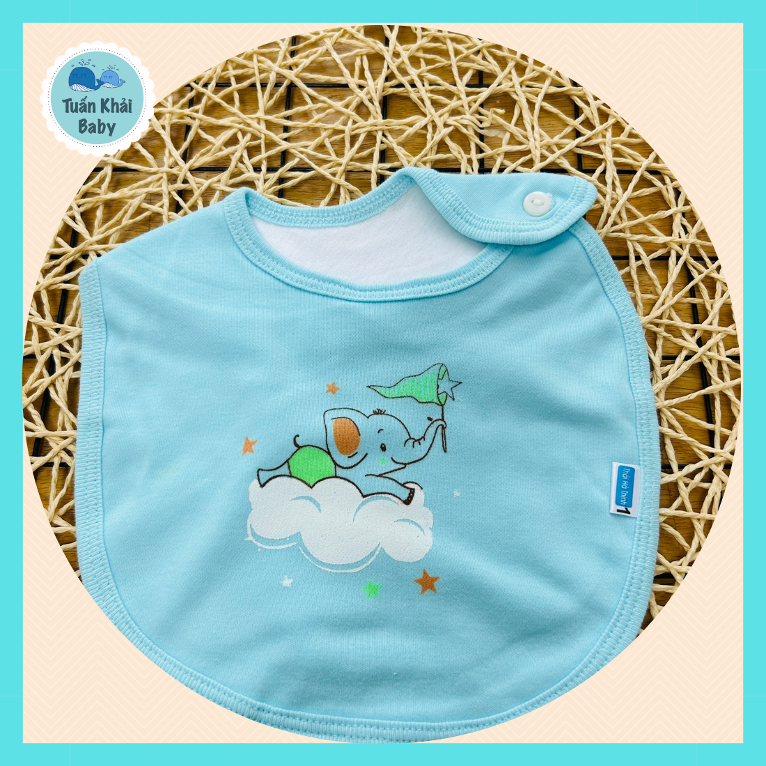 Túi 3 Cái Yếm Sơ Sinh 2 Lớp Cotton Thái Hà Thịnh - TomTombaby - Chất vải mềm mại, thấm hút tốt - 1 Size cho bé 0-12 Tháng