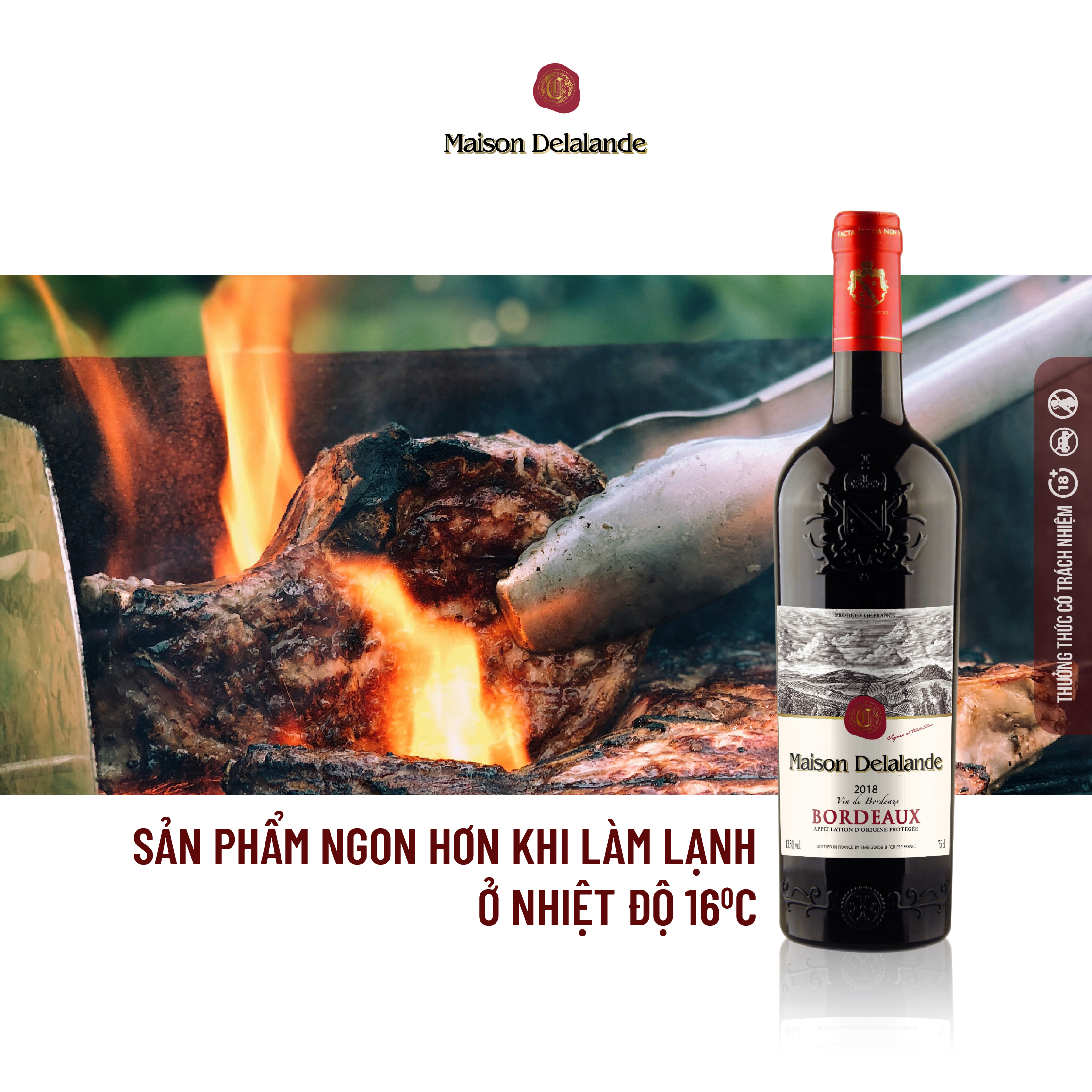 Rượu Vang Đỏ Maison Delalande Vin De Bordeaux Appellation D'Origine Protégée 2018. Nồng Độ 13.5%. [Không hộp]