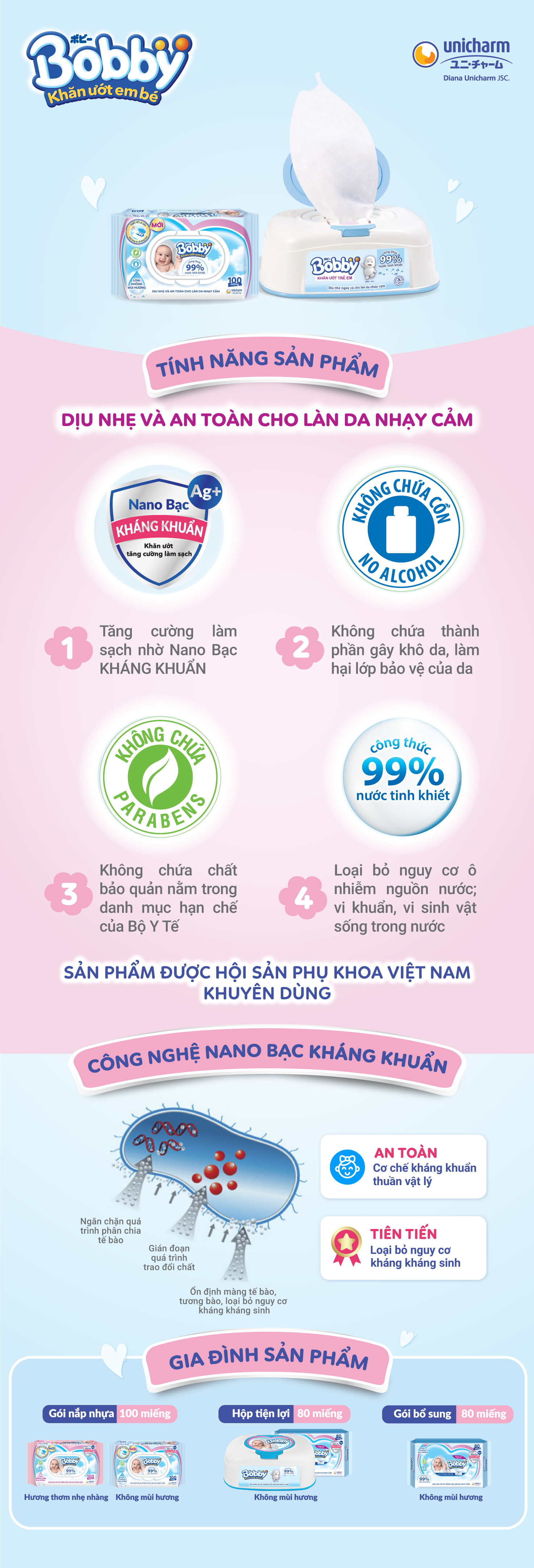 Combo 3 gói Khăn giấy ướt Bobby Care hương thơm nhẹ nhàng 100 tờ (Hồng) + Tặng 1 gói khăn ướt (hồng)