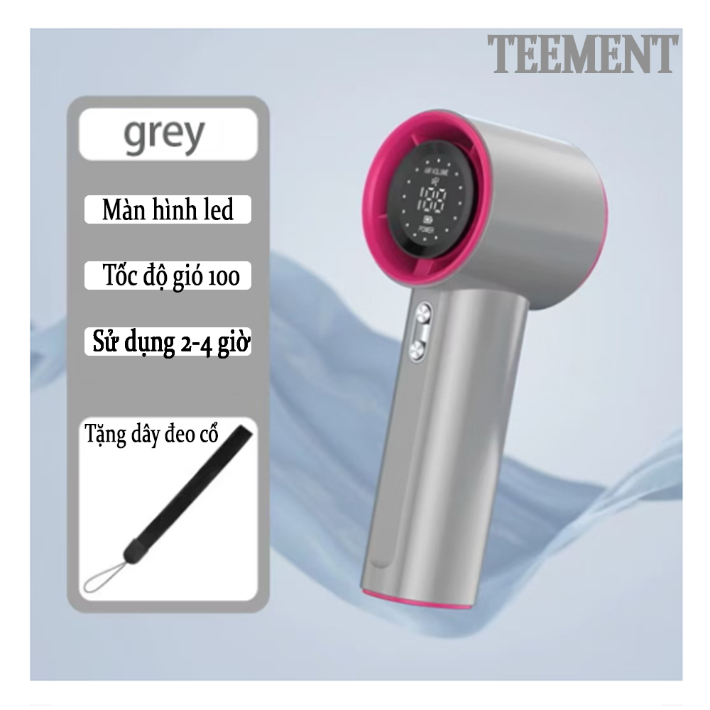 Quạt Sạc Cầm Tay Mini Siêu Mát Teement, Sạc Nhanh, Màn Hình Led Sang Trọng, 100 Chế Độ Gió - Hàng Chính Hãng