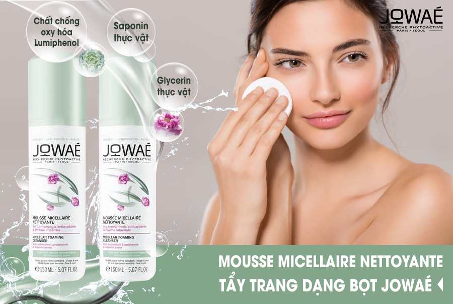 Sữa rửa mặt tẩy trang dạng bọt JOWAE kết cấu bọt mịn dung tích 150ml Mỹ phẩm thiên nhiên nhập khẩu Pháp - MICELLAR FOAMING CLEANER 2