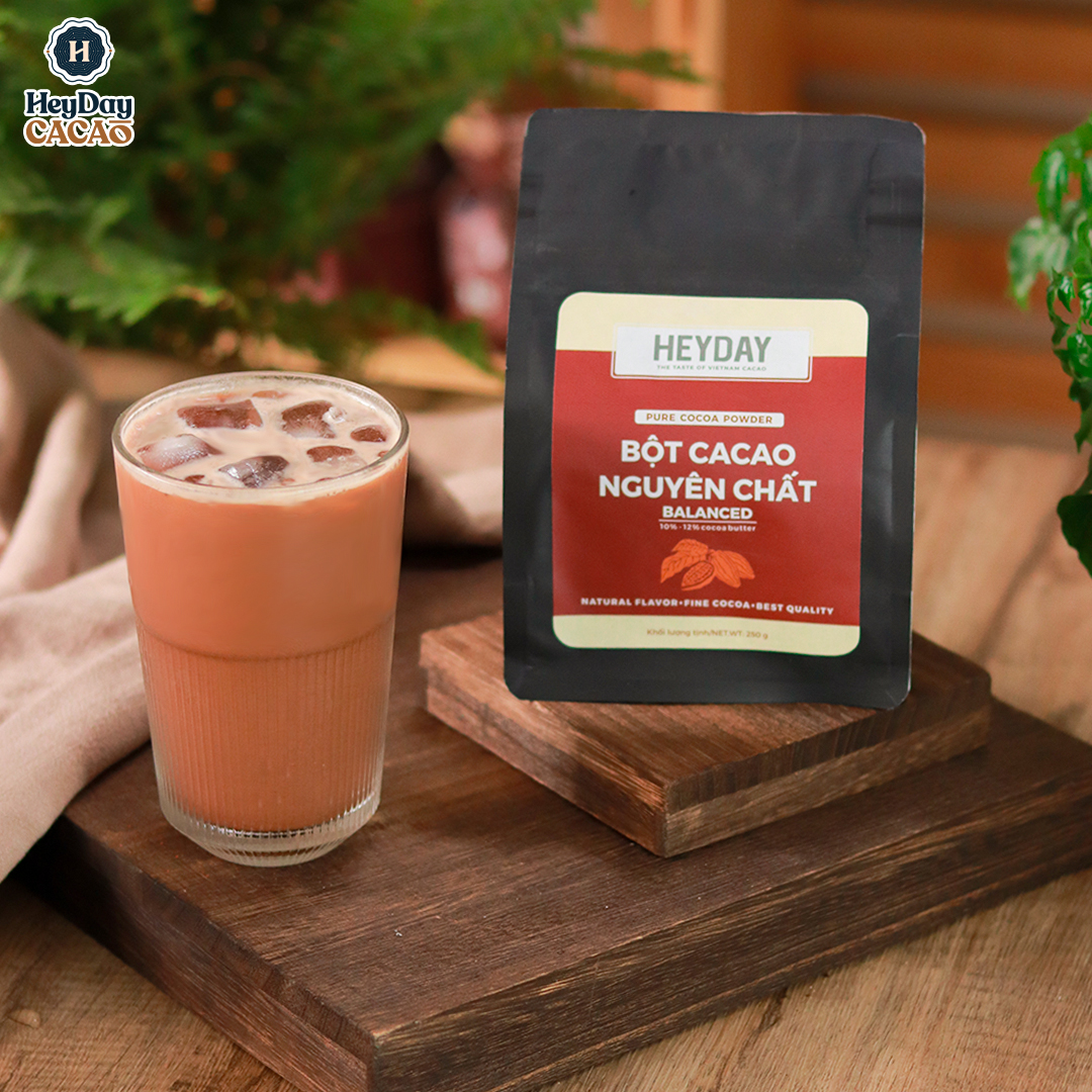 Bột cacao nguyên chất 100% Việt Nam - Dòng Balanced phổ thông túi 500g -  Chuyên dùng làm bánh, pha chế cho quán cà phê - Heyday Cacao