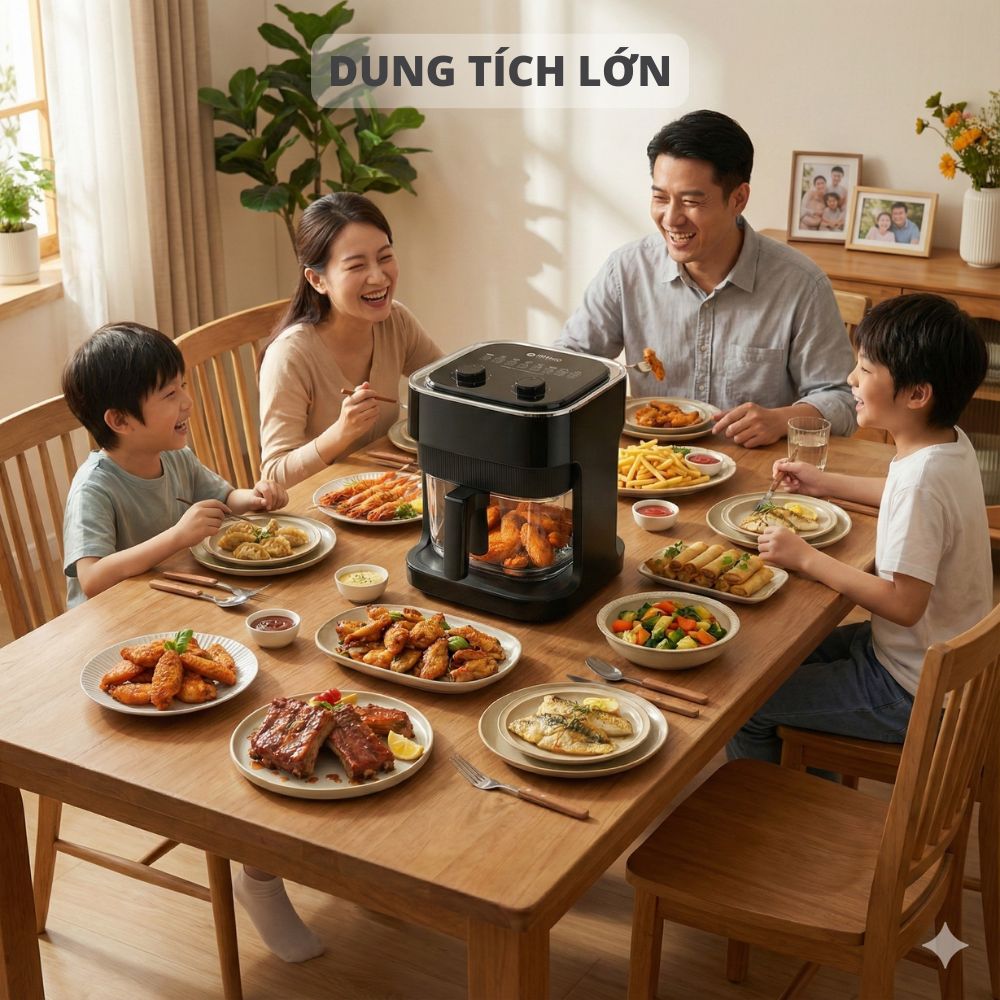 Nồi chiên không dầu thủy tinh Mishio MK373 - Dung tích 7 lít lòng nồi không bong tróc gỉ sét - Hàng chính hãng