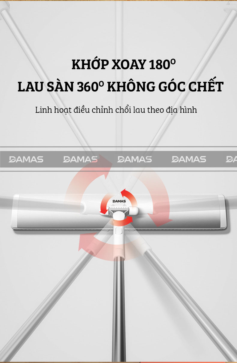 Cây Lau Nhà Thông Minh Hợp Kim Cao Cấp, Chổi Lau Nhà 360 Độ Lau Sạch Vắt Khô DAMAS CT2 - Bản Lau To Giúp Lau Sạch Nhanh Chóng, Khớp Xoay 180 Độ Linh Hoạt - Tự Động Gấp Gọn Tiện Lợi, Tích Hợp Thanh Lược Chải Làm Sạch Bông Lau Dễ Dàng Mà Không Cần Động Tay