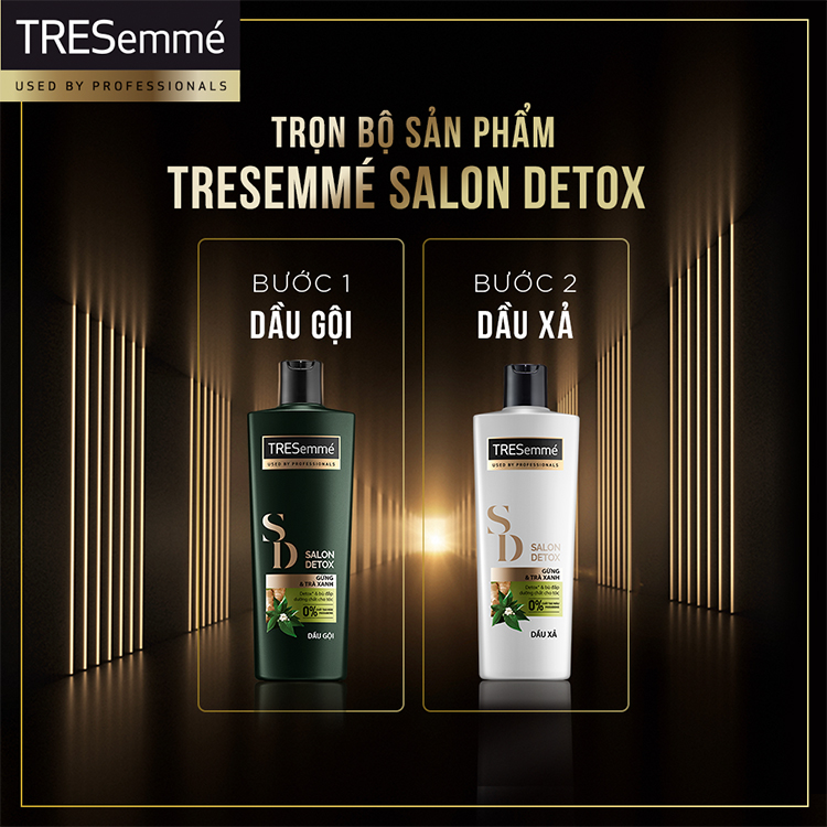 Combo Dầu Gội 640g Và Dầu Xả 340g Tresemmé Salon Detox Gừng Và Trà Xanh Detox Tóc Chắc Khỏe
