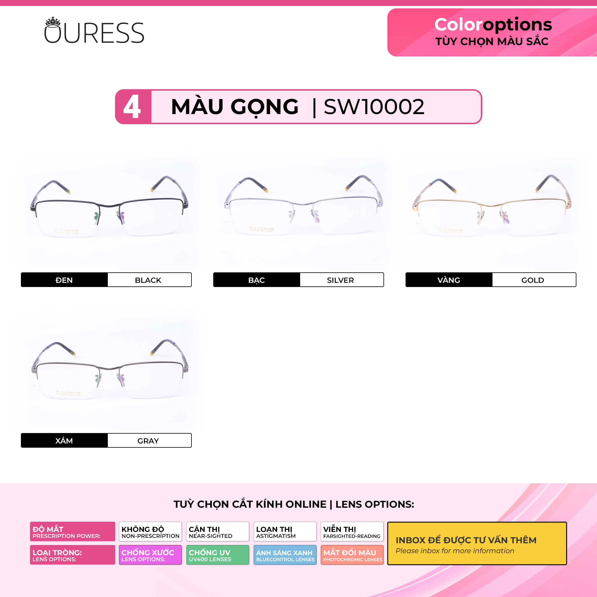 Gọng kính titanium thời trang nam siêu nhẹ siêu bền OURESS sw10002