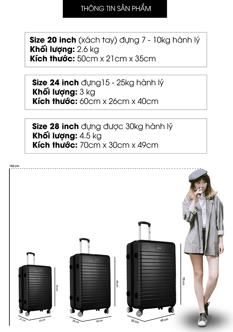 Vali Chống Trộm TRIP PC911 (Size 70) - Đen