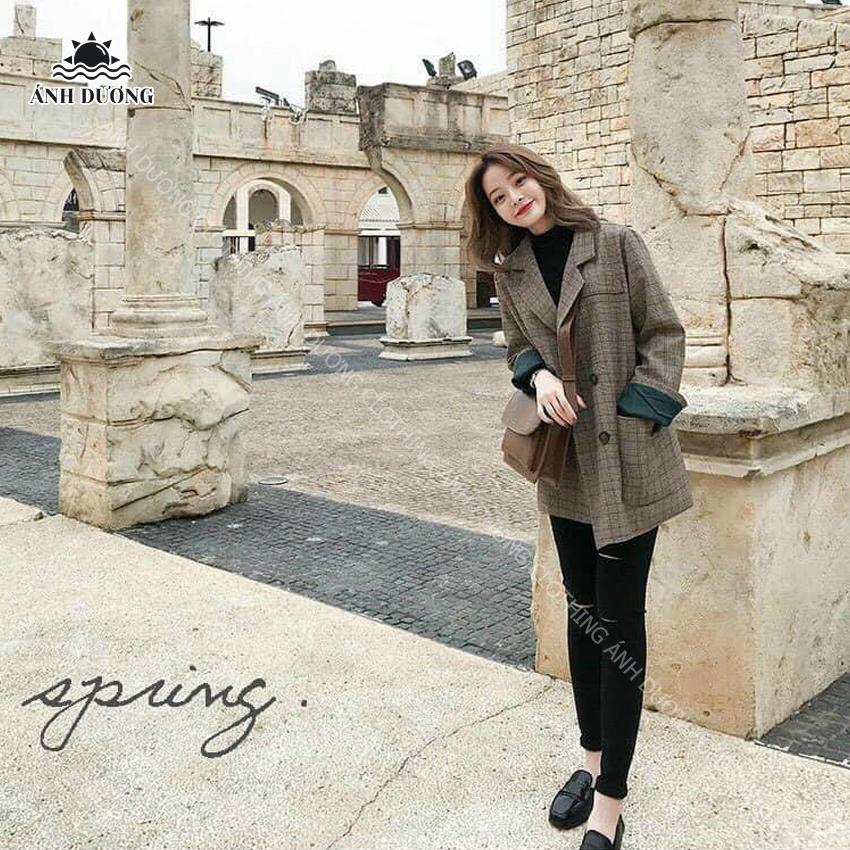 Áo khoác vest blazer nữ caro phong cách hàn quốc 2021 Ánh Dương Clothing