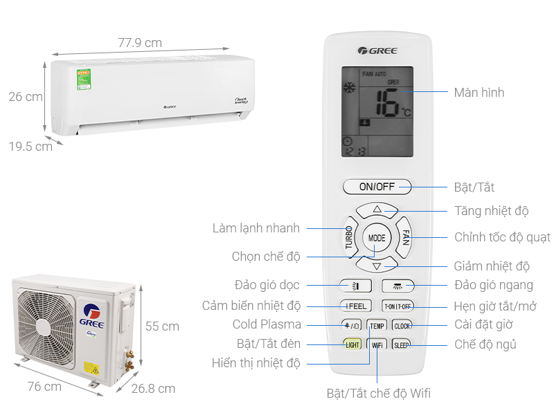 Máy lạnh Inverter Gree GWC09PB-K3D0P4 (1.0HP) - Hàng chính hãng - Chỉ giao tại Đà Nẵng