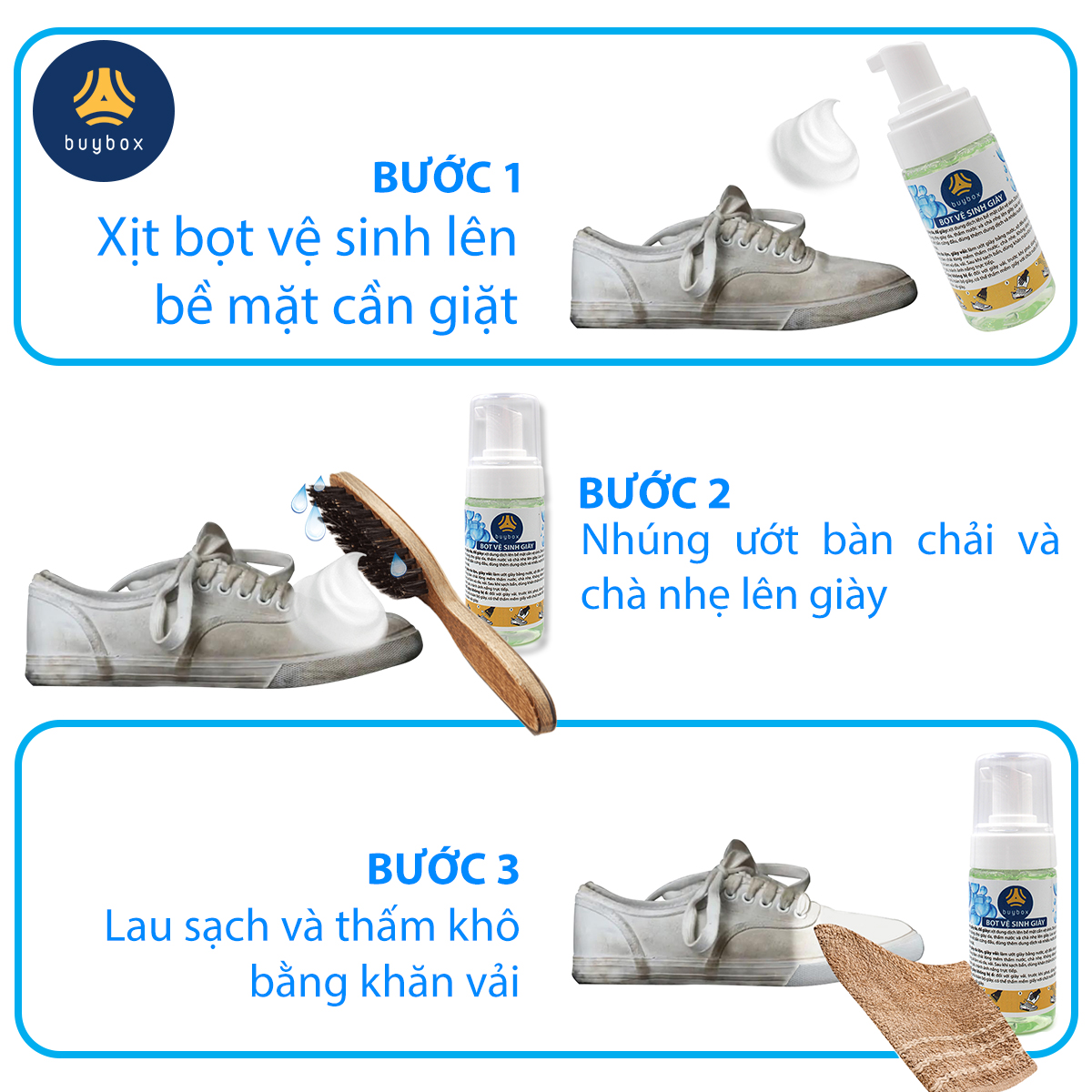 Bọt vệ sinh giày và giặt giày (150ml) - buybox - PKBB60 - hướng dẫn giặt giày bằng bọt vệ sinh buybox đạt hiệu quả tốt nhất