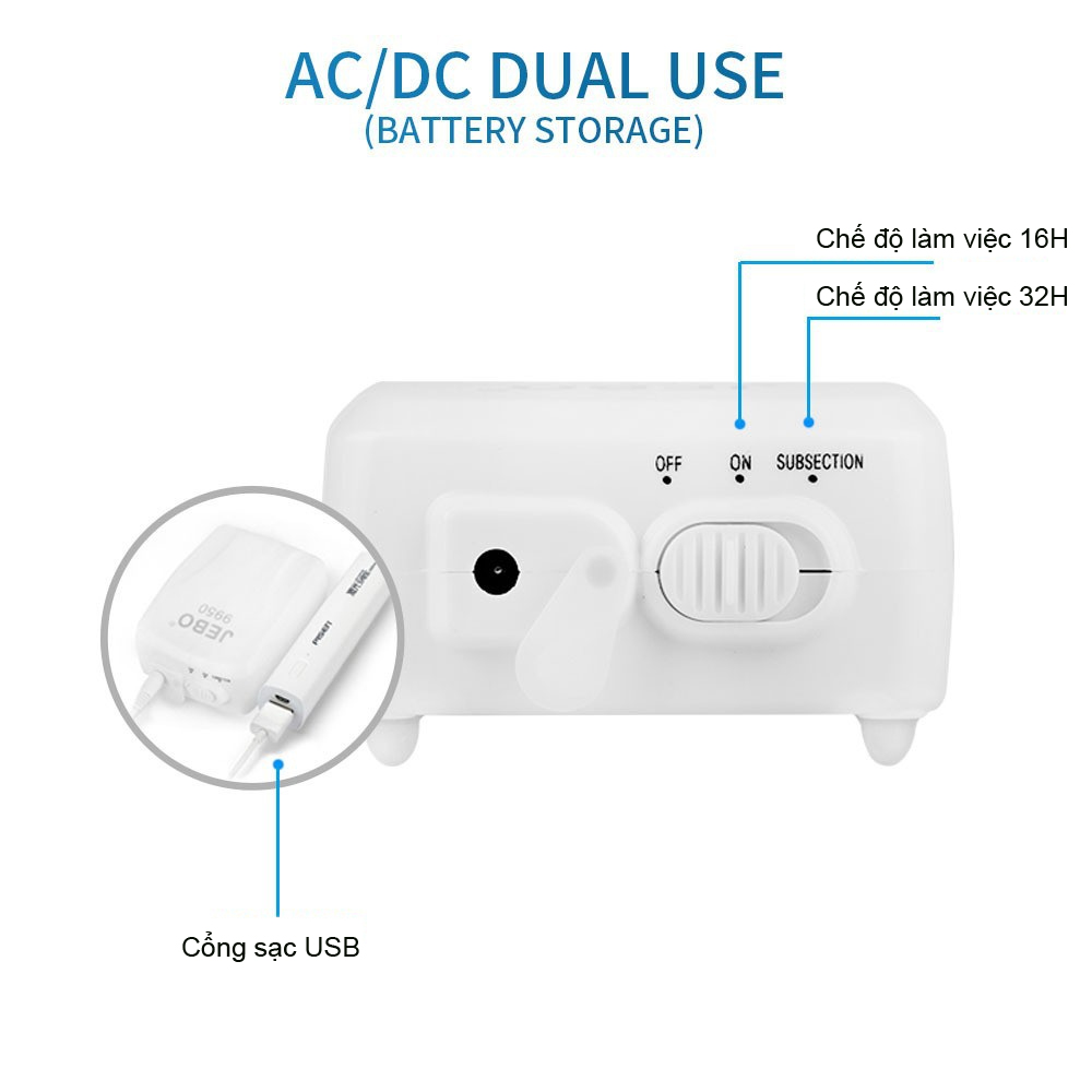 Máy sủi oxy tích điện Jebo 9950 2 vòi cao cấp, trữ điện 16- 24H, siêu bền, tiết kiệm điện.BH uy tín