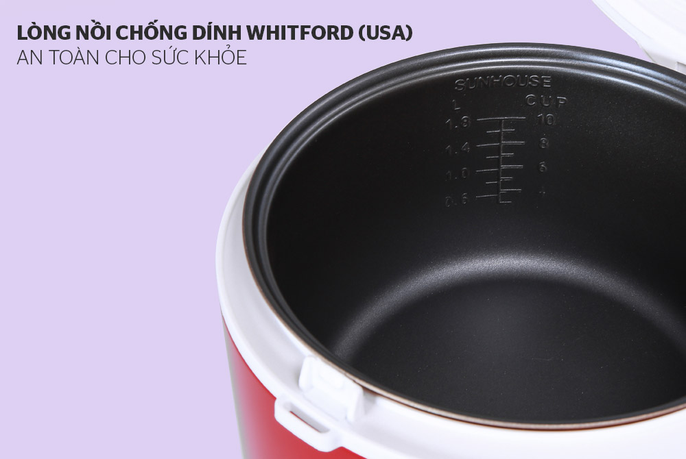 Nồi Cơm Điện Nắp Gài Sunhouse DNC18SHD8601 - 1.8L (Đỏ Trắng) - Hàng chính hãng