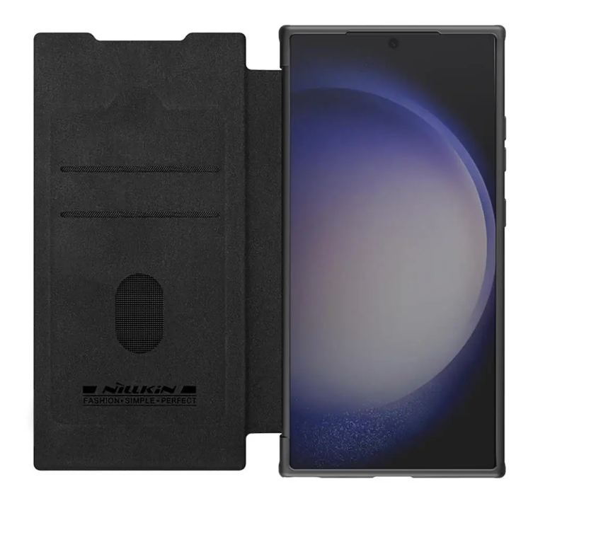 Bao da chống sốc cho Samsung Galaxy S24 Ultra, S24 Plus, S24 trang bị nắp bảo vệ Camera hiệu Nillkin Qin Pro (ngăn đựng thẻ ATM Name Card, chất liệu da cao cấp, thiết kế thời trang cá tính) - Hàng nhập khẩu
