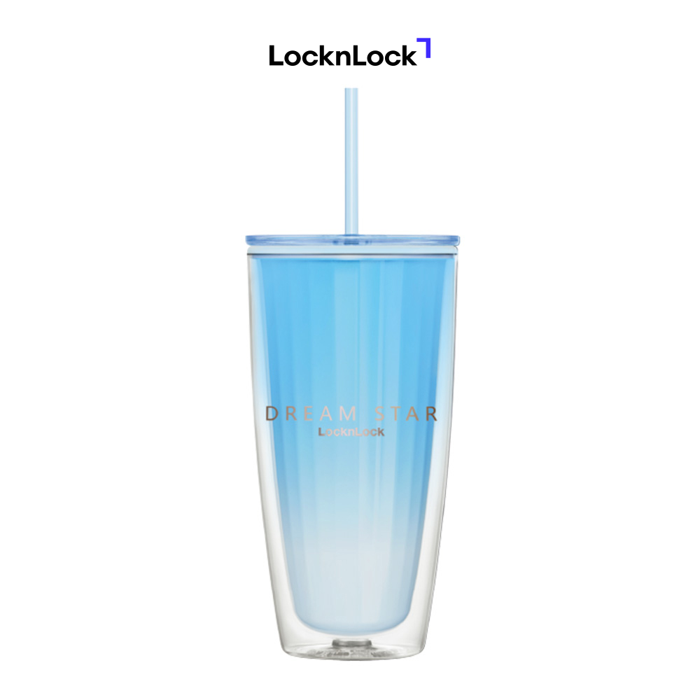 Ly nhựa 2 lớp LocknLock kèm ống hút Dream star Double wall cold cup 750ml HAP522 – Màu xanh dương