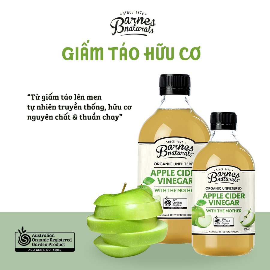 Giấm táo hữu cơ (có giấm cái) Organic Apple Cider Vinegar (with mother) - BARNES NATURAL