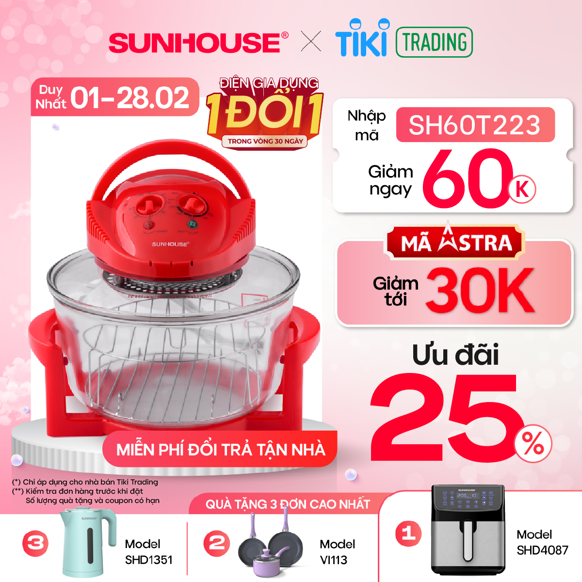 Lo Nướng Thủy Tinh Sunhouse  SH416 - Đỏ - Hàng chính hãng