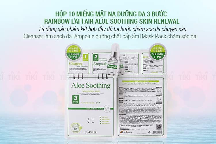 Hộp 10 Miếng Mặt Nạ Dưỡng Da 3 Bước Rainbow L'Affair Aloe Soothing Skin Renewal