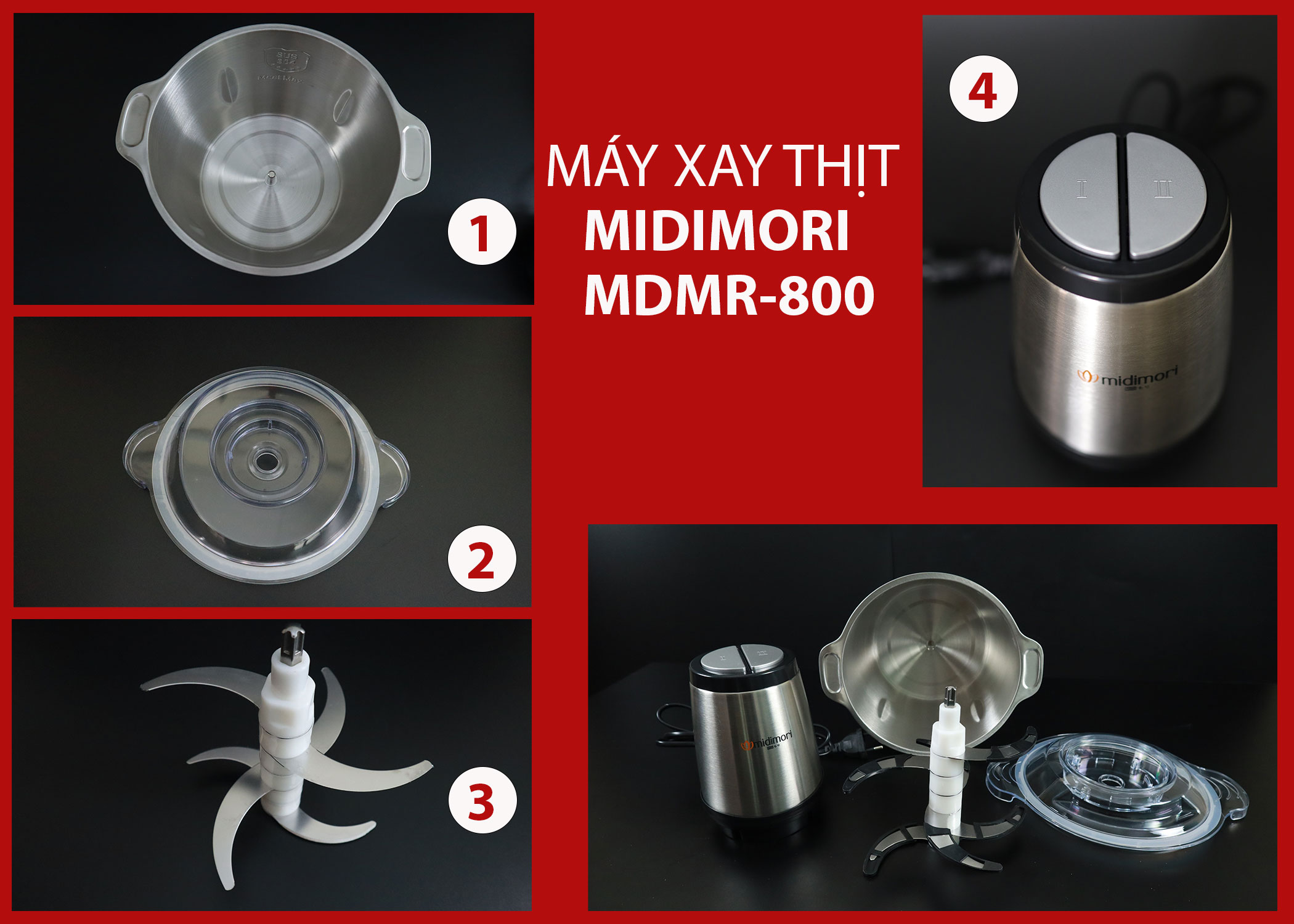 Máy Xay Thịt Cối Inox 3 Lít Midimori (800W) sở