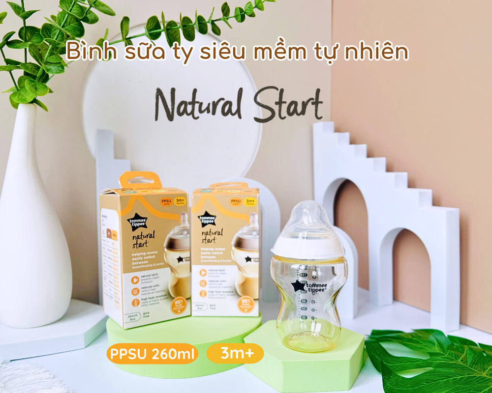 COMBO 2 Bình Sữa PPSU Ty Siêu Mềm Tự Nhiên Tommee Tippee Natural Start 150ml & 260ml