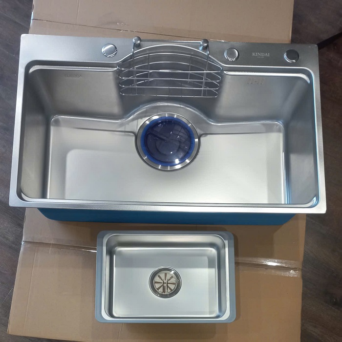 Chậu rửa bát inox304 bán nguyệt ĐÚC dày 5li chống xước 7546 Valenza kiểu dáng Hàn Quốc kèm khay inox, rổ lỗ, bộ xả 18cm-Hàng chính hãng